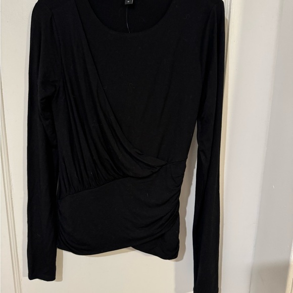 Express Black Asymmetrical Ruched Long Sleeve Blouse - Picture 2 of 7
